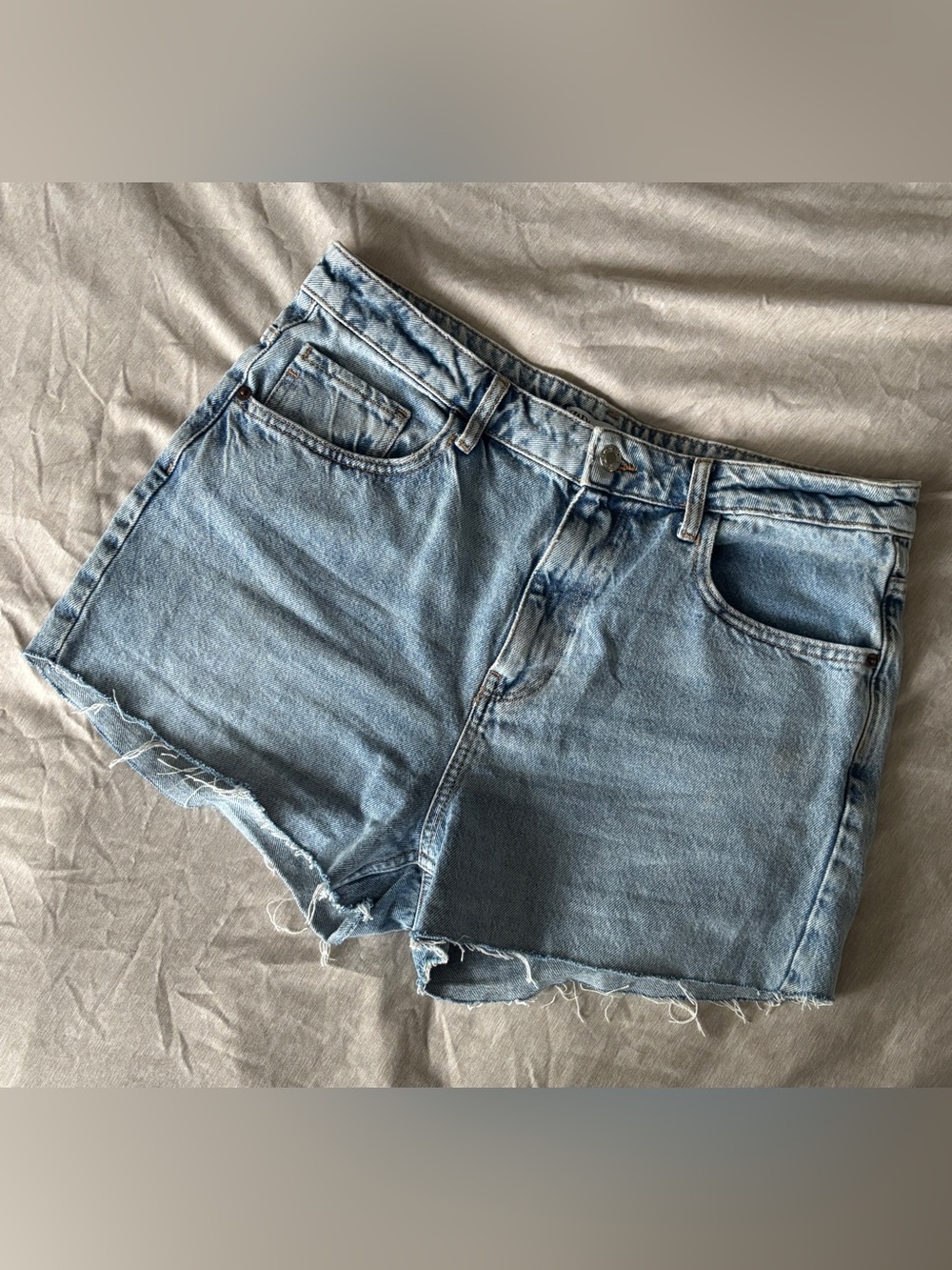 Zara Light Blue Washed Denim Cut-Off Shorts